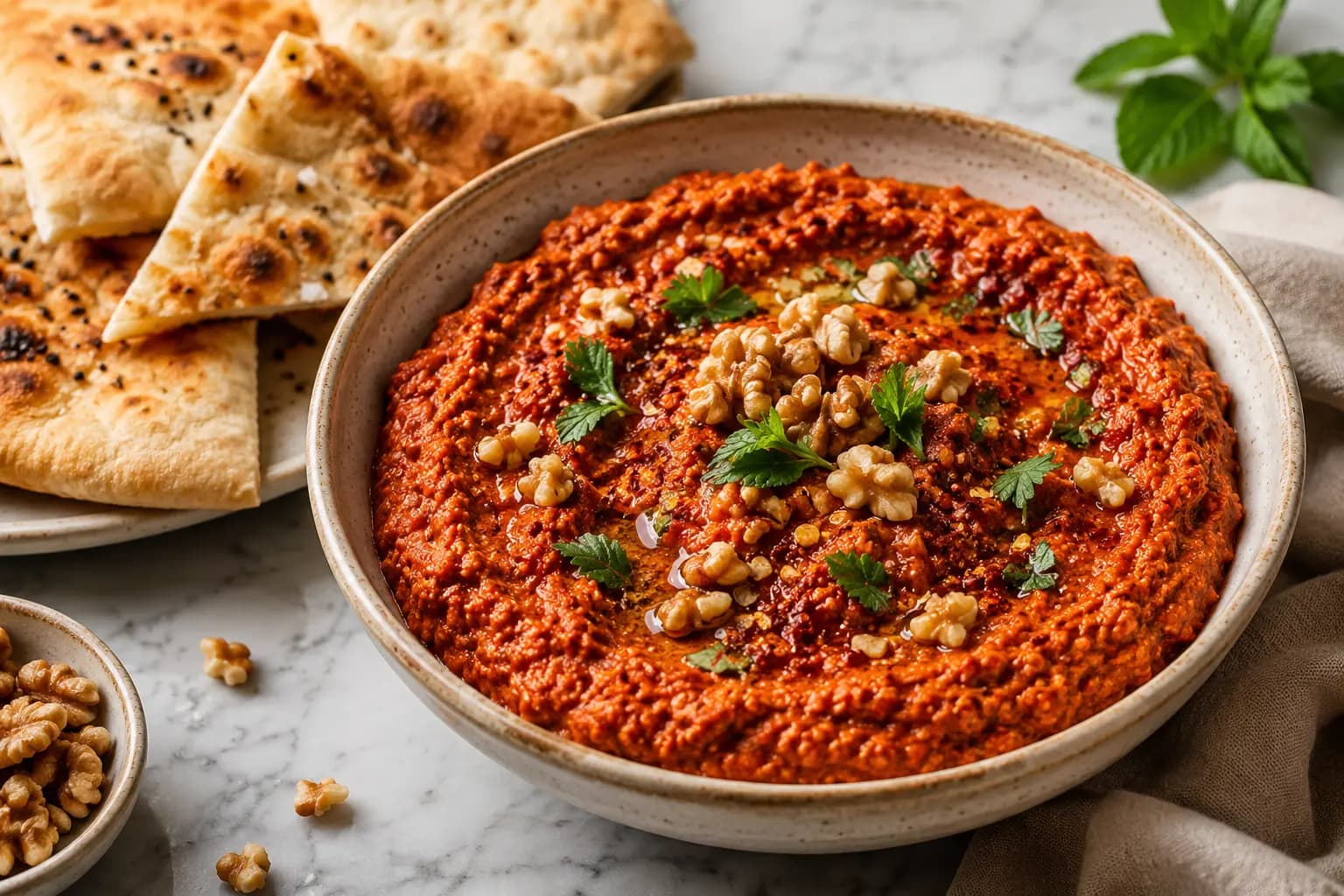 Közlenmiş Kırmızı Biber ve Cevizli Muhammara Sosu